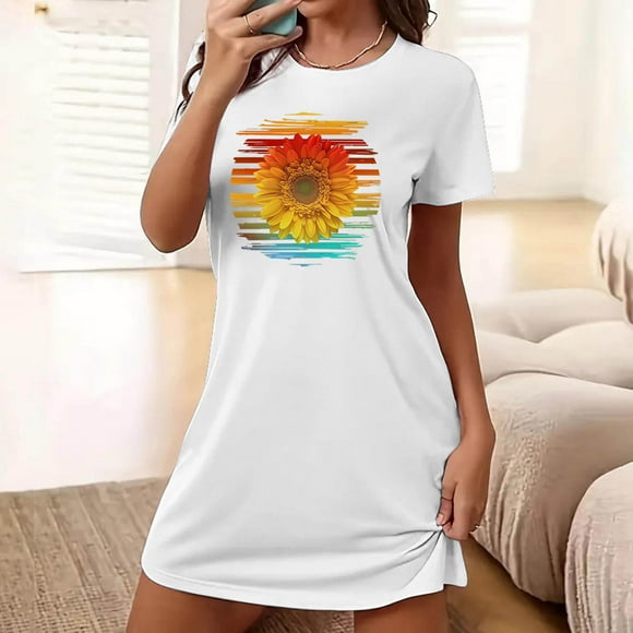 tumgatte Women's Oversized Short Nightgown Fashion Chest Print Short Sleeve Nightdress Up to 45% off Up to 60% off Thanksgiving Day