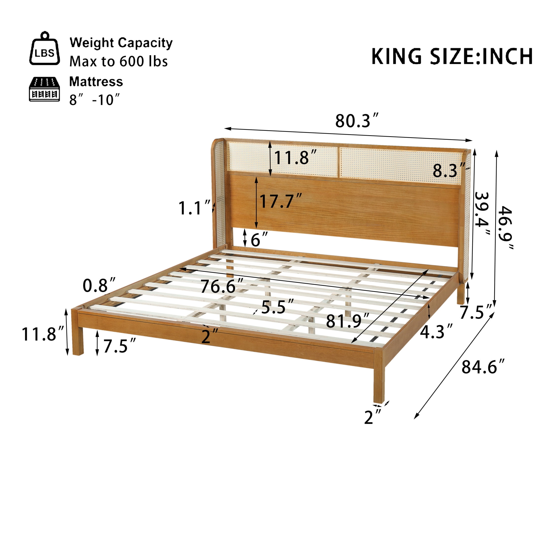 Christopher Knight Home King Platform Bed with Rattan Headboard, Solid Wood Frame, Natural Finish, King Size