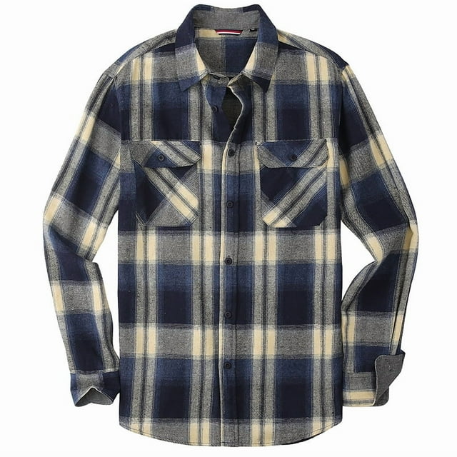 Camisa de flanela xadrez casual masculina, manga comprida, diseño de bolso duplo no peito, botão impresso, nova moda