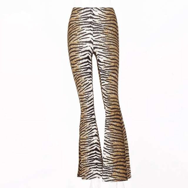 Pantalones acampanados de cintura alta elásticos de otoño europeos y americanos con estampado de leopardo para mujer