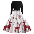 thumbnail image 4 of Christmas Dresses for Women Women's Christmas Printed Long Sleeve Round Neck Plus Size Evening Prom Dresses for Formal Christmas Party,White,M, 4 of 5