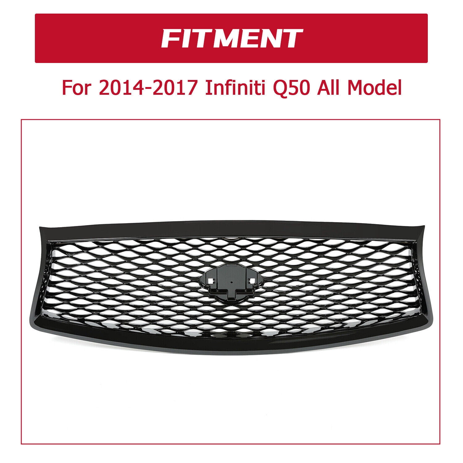 KOJEM Front Bumper Upper Grille Mesh Grill Trim for Infiniti Q50 14 15 16 17 Black