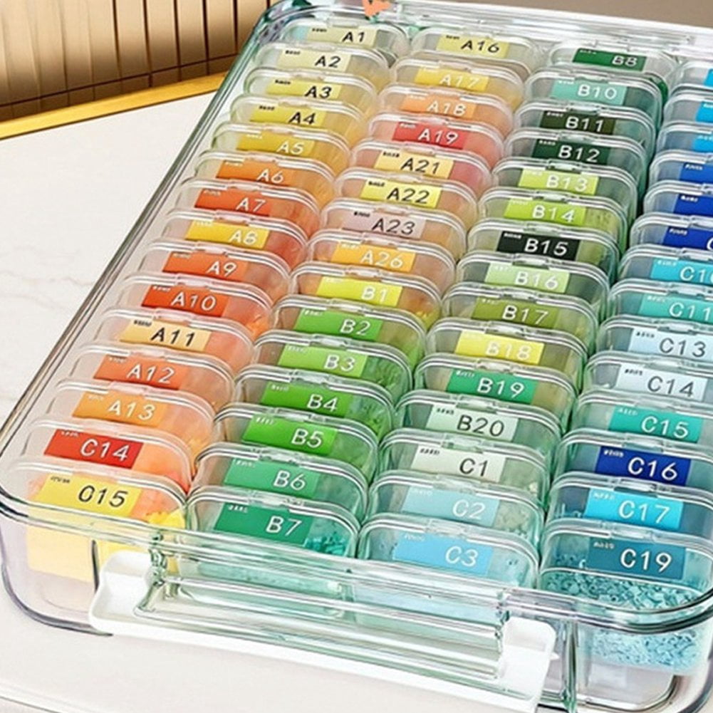 Hzzsbu 60 Slots Transparent Diamond Bead Storage Organizer Box