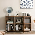 thumbnail image 4 of Gymax 3-Tier Wood Bookcase 6 Cube Bookshelf w/ Door Wheels Display Cabinet Rustic Brown, 4 of 10