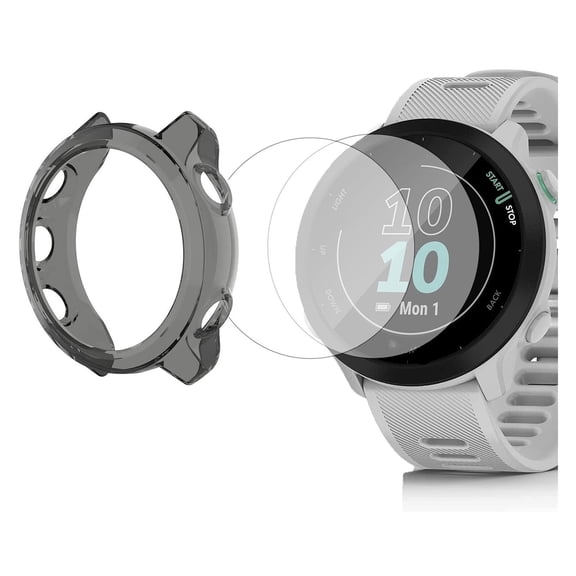 MAE Compatible for Garmin Forerunner 55 Screen Protector with Case, Lamshaw (2 1Pack) Tempered Glass Film Full Coverage   Soft TPU Protective Case .