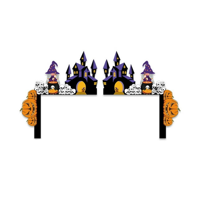 Fiudx Decoración de Marco de Puerta de Halloween, Adorable Calabaza Enana, Mano de Cadáver Espeluznante, Diseño de Lápida Embrujada, Calabaza de Castillo Misterioso, Decoración para Fiestas En Casa,