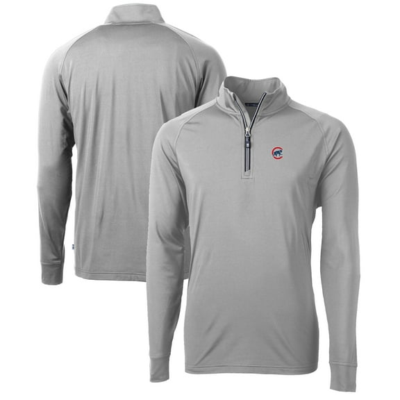 Men's Cutter & Buck Gray Chicago Cubs Adapt Eco Knit Stretch Recycled Quarter-Zip Pullover Top