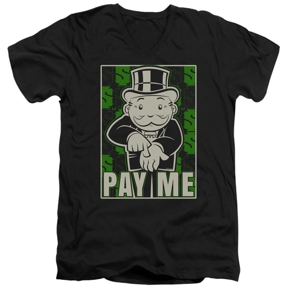 Monopoly Pay Me S/S Adult V-Neck T-Shirt 30/1 T-Shirt Black