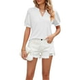 thumbnail image 4 of Coduop Women Short Puff Sleeve Tunic T-Shirt,Solid Color V-Neck Loose Shirts Summer Casual Tops, 4 of 7
