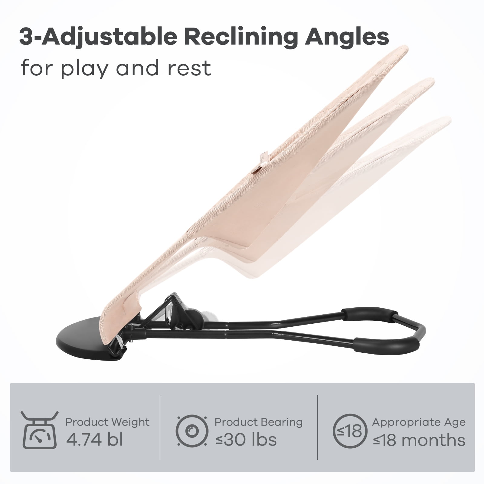 Baby Bouncer 2-in-1 Convenient Design, Adjustable 3-Point Harness, Rocking or Stationary, for 0-18 Months - Oatmeal