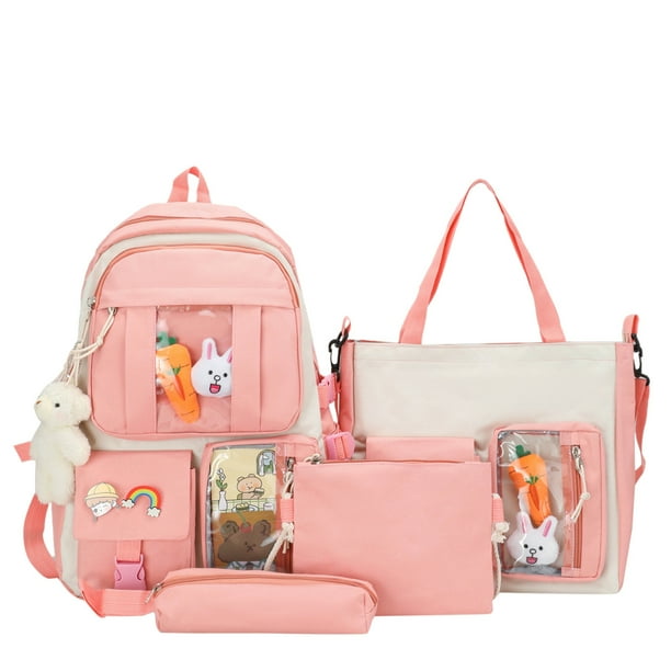 Mochila para estudiantes de alta capacidad para escuela secundaria y secundaria, conjunto de cuatro mochilas, mochila informal con contraste de color coreano para estudiantes nuevos 2023
