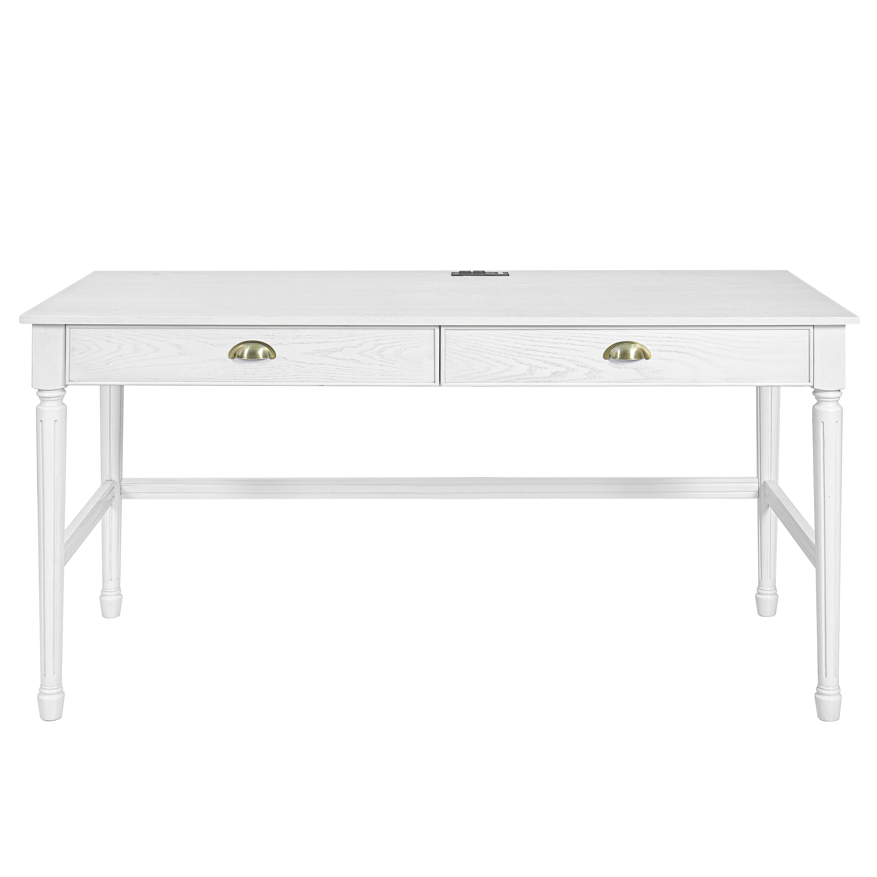 Euroco 60" Solid Wood Writing Desk with 2 Drawers,Home Office Workbench Desk,Small Computer Work Study Table,Vanity Table for Living Room,Bedroom,White