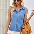 thumbnail image 4 of Viikei Women's Denim Tank Tops,Women's Fashion Spring Summer Sleeveless Hatless Jean Jacket/Jacket Blue L, 4 of 8