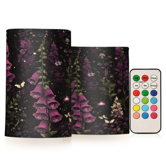 Yayeee Flameless Candles with Remote Flickering Battery Operated Multi Color Changing, Dark Purple Floral Pattern
