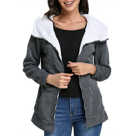 - Women's Long Sleeve Zip Up Warm Casual Hooded Coats