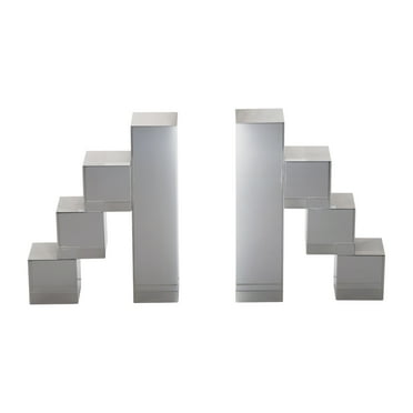 Sagebrook Home Glass, Set of 2 6" Tetrimino Bookends, Smoke