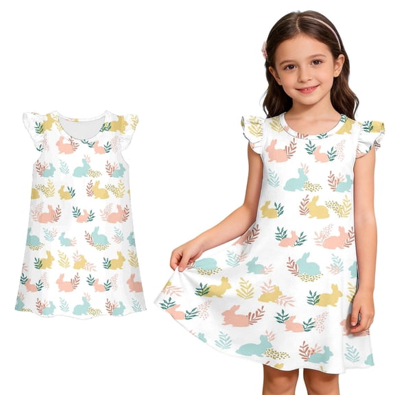 Girls Easter Dress Sleeveless Bunny Easter Egg Print Dress Crew Neck Midi Dress Girl Sundress Girls Size 7-8 Years Dress