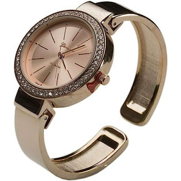 Blekon Collection Ladies 33mm Round Crystal Surround Elegant Metal Bangle Cuff Fashion Watch