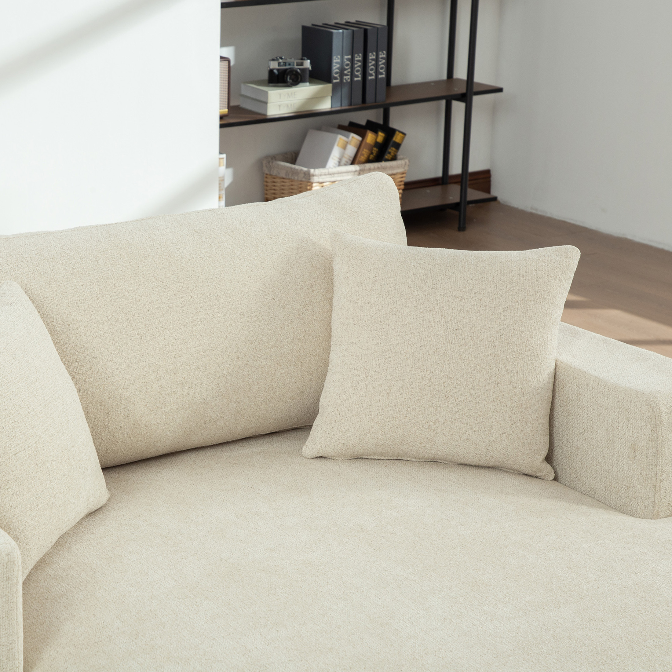 Noble House Auburn 56" Chenille Sofa Bed, Extra Wide Sleeper Chair with Metal Legs for Living Room, Apartments, Beige