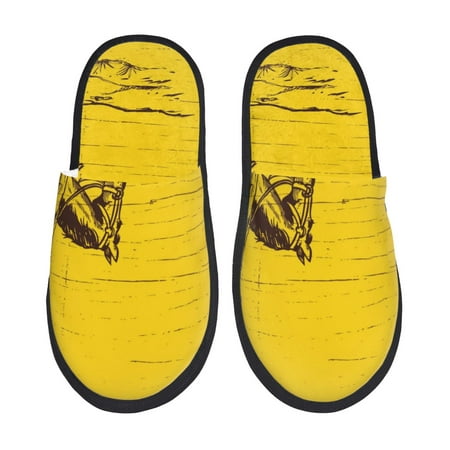 Balery Western Desert Cowboy 1 Slient Indoor Furry Fleece Comfort House Shoes Soft Non-Slip Home Shoes Cotton slippers House Slippers-- Large