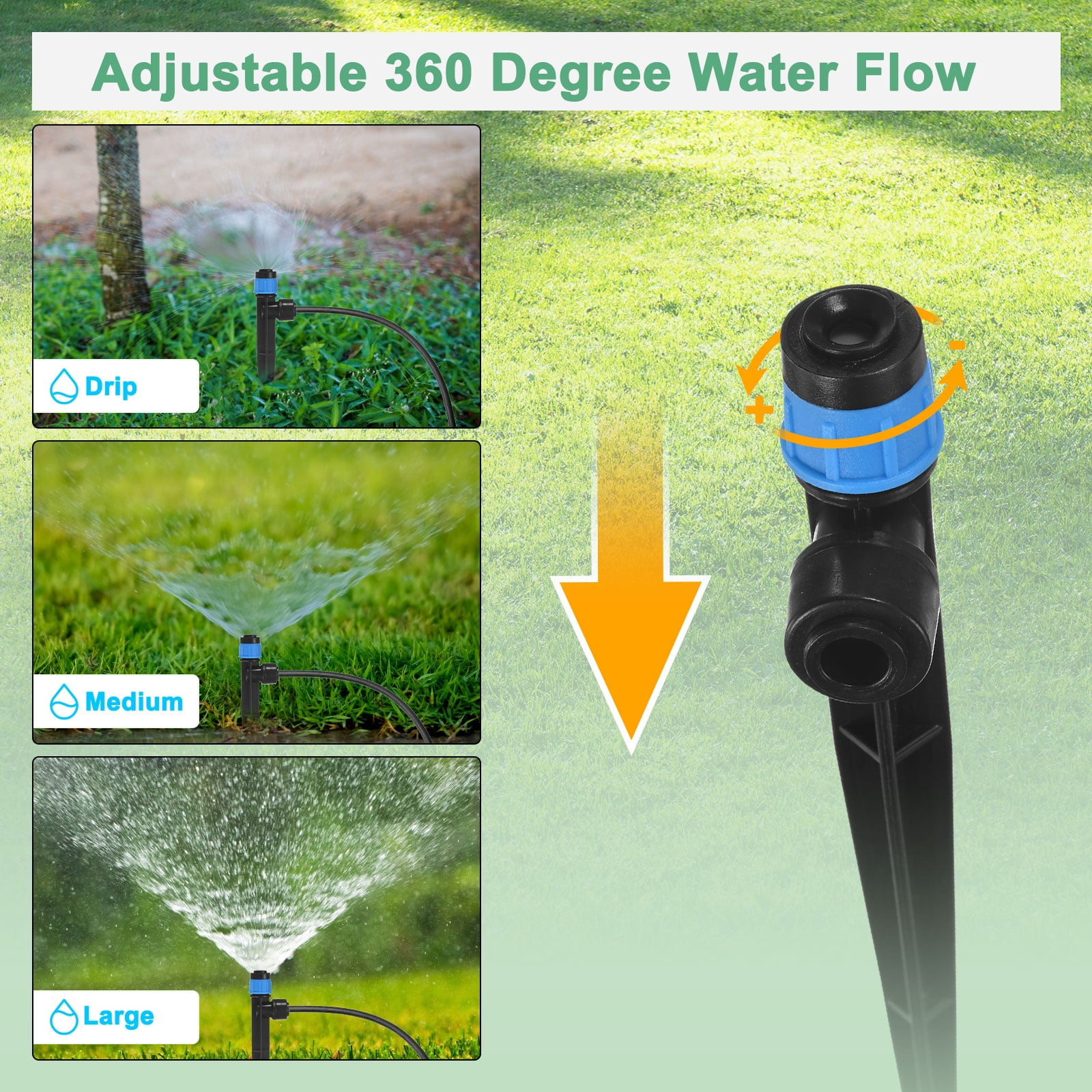 Uxcell 50-Pack Drip Irrigation Emitters, Adjustable 360 Degree Water Flow for 1/4" Tubing [Blue, Drip]