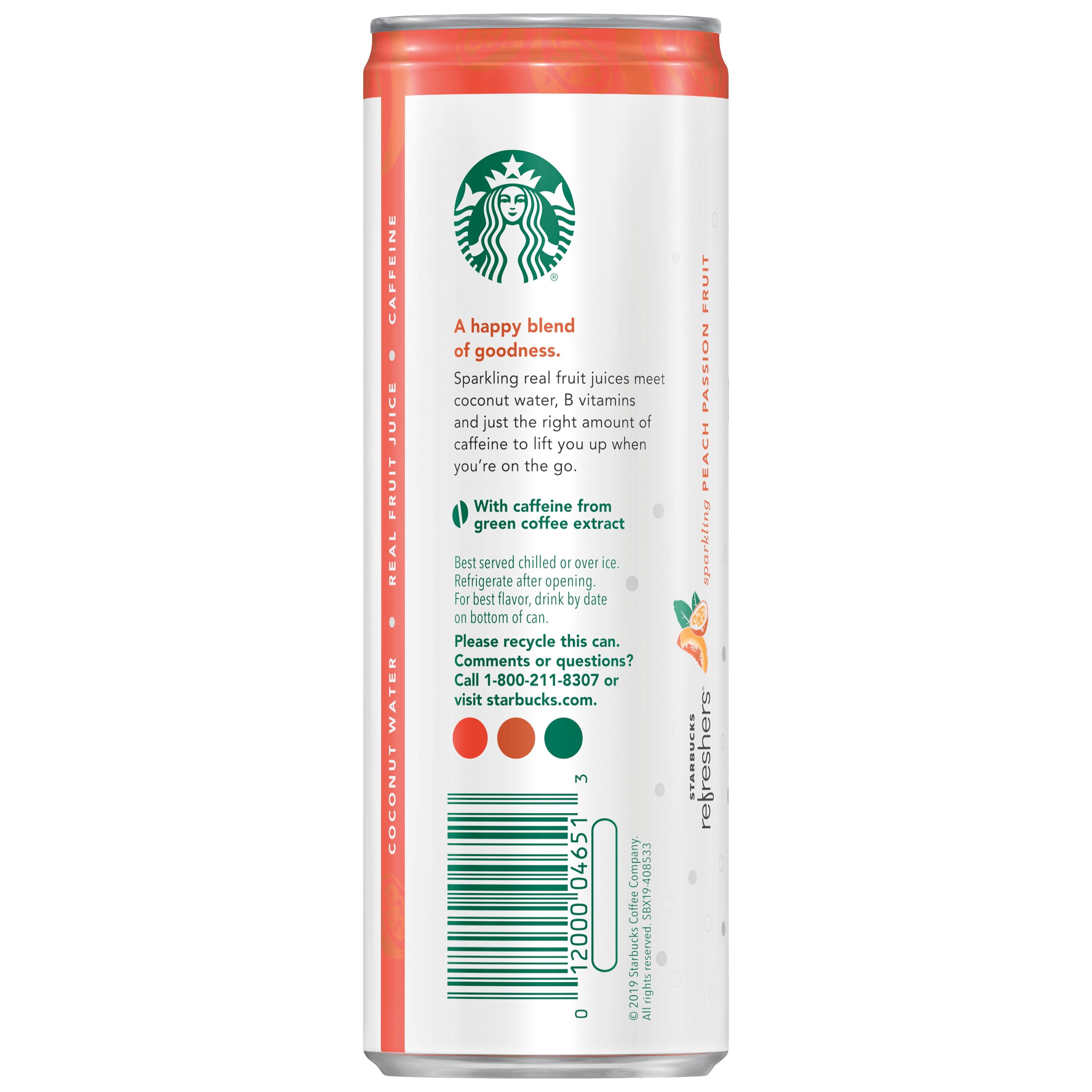 Starbucks Refreshers Sparkling Juice Blend Drink Peach Passion Fruit Flavored 12 fl oz Can