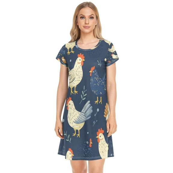 Women's Sleepshirts Chickens and Hens Nightgowns Sleep for Women Soft House Dresses Night Gown for Ladies