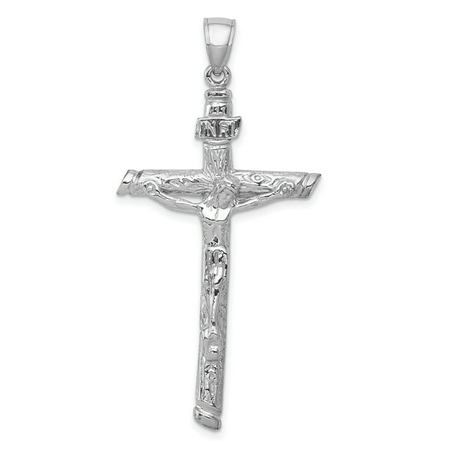 Collier Pendentif Croix Religieuse Inri en Or Blanc 14k