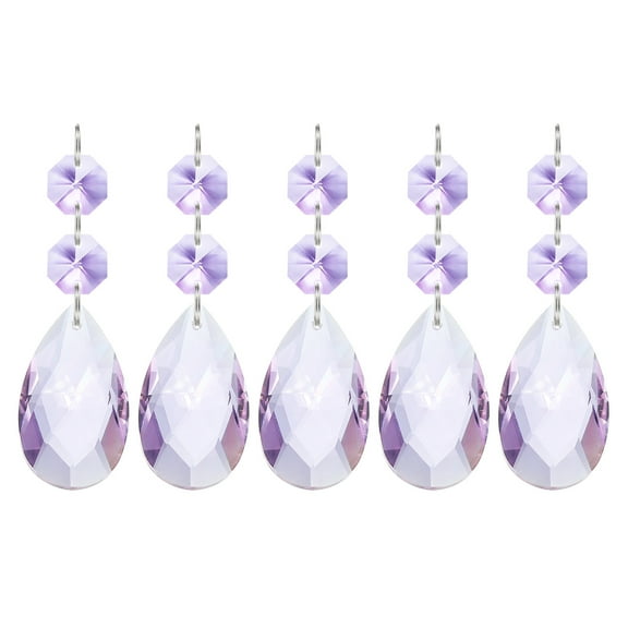 Uxcell Teardrop Crystal Chandelier Pendants Beads, 5 Pack 85mm Length 38mm Chandelier Prisms Parts Ornaments Hanging Beads for DIY Arts Crafts Decoration, Light Purple
