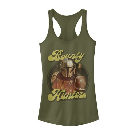 Junior's Star Wars: The Mandalorian Retro Bounty Hunter  Racerback Tank Top Military Green X Large