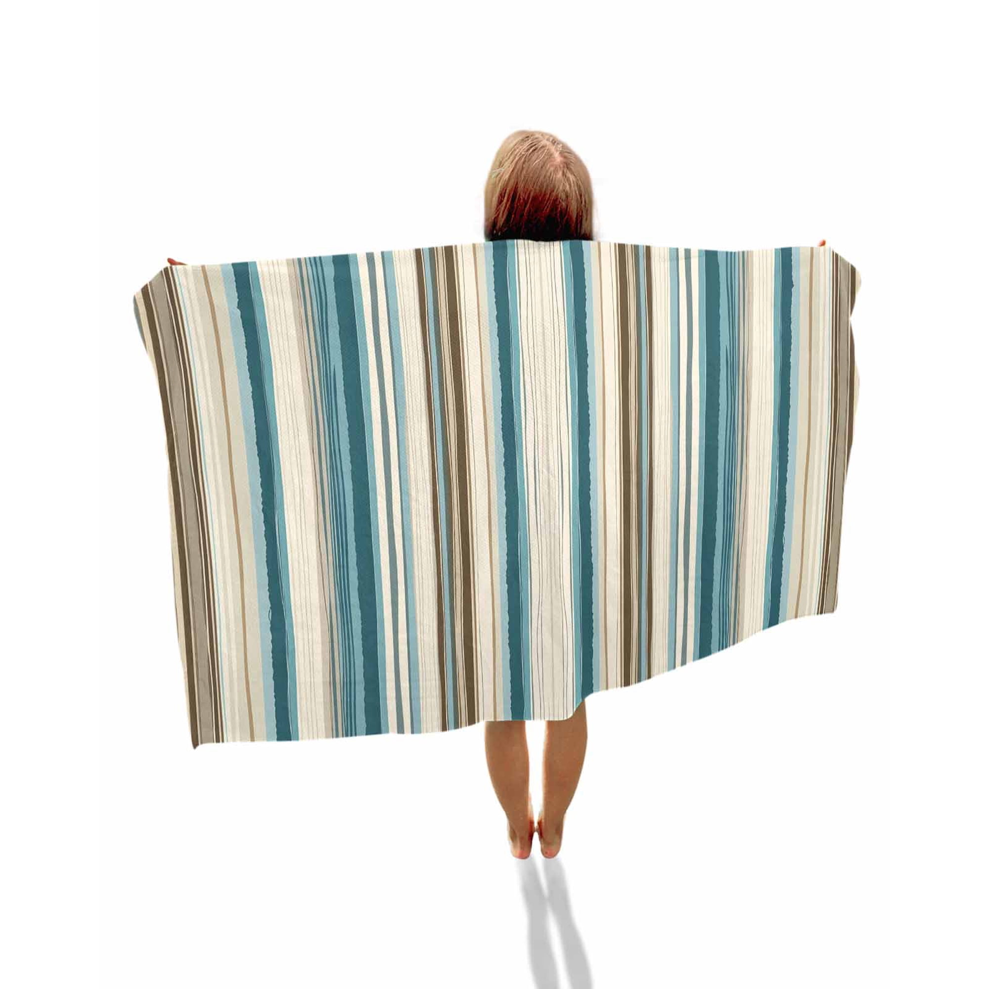 Turquoise Beige Beach Towels Oversized Super Absorbent, Boho Vertical Stripes Bohemian Retro Lightweight Bath Towel Quick Dry Sets For Bathroom/Pool/Rv Camping/Beach Play/Gym Room/Picnic 23"x47"