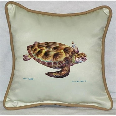 Betsy Drake  Green Sea Turtle Small Outdoor-Indoor Pillow 12''x12''