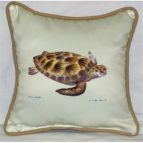 Betsy Drake Green Sea Turtle Small Outdoor-Indoor Pillow 12''x12''