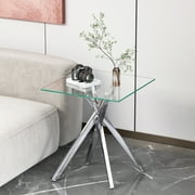 Holaki End Table Small End Table with Chrome Metal X-Shaped Pedestal,Tempered Glass Square End Table, Luxury Glass End Table Nightstand Modern Side Table for Living Room Bedroom,17.72 x 20.87