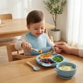 thumbnail image 6 of Silicone Baby Feeding Set, Food Grade Silicone Suction Bowl, Divided Suction Plates, Bib, Spoons Set, Toddlers Self Feeding Supplies Set - Lake Blue, 6 of 6