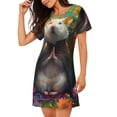 thumbnail image 2 of Lsque Colorful Flower Meditating Hamster Pattern Nightgowns for Women Sleep Shirts Short Sleeve Nightshirt Pullover Nightdress Soft Sleepwear Relaxed Fit Nightdress, 2 of 6