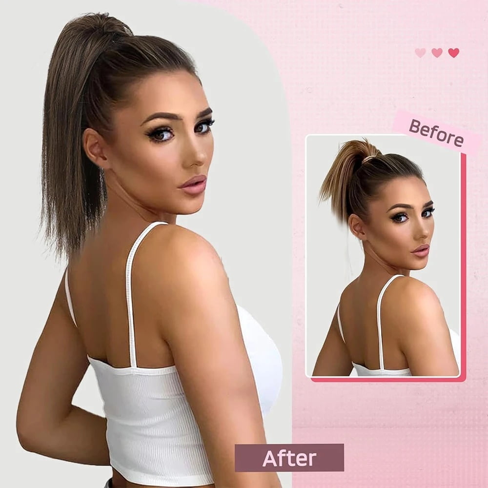 16" Claw Clip Ponytail Extensions Straight Hair Multi-Layered Fake Pony Tails Synthetic Hairpieces for Women
