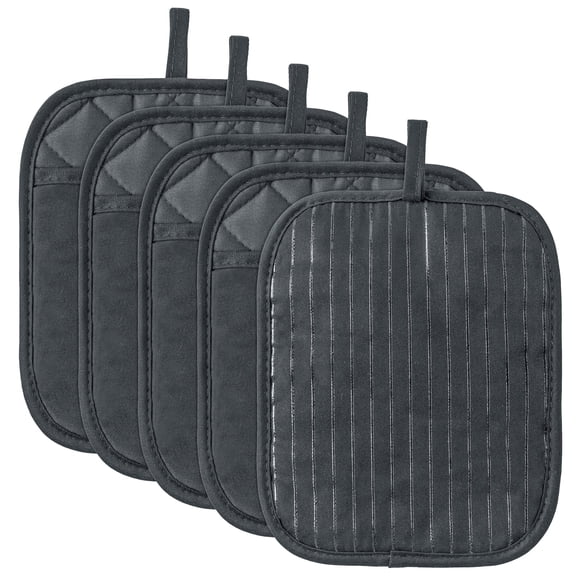 MALLMALL6 5-Piece Cotton Silicone Oven Mitts, Heat Resistant Non-Slip, Gray