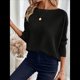 thumbnail image 5 of Camiseta de Punto de Otoño con Cuello Redondo y Hombros Descubiertos para Mujer, Larga Negro L, 5 of 7