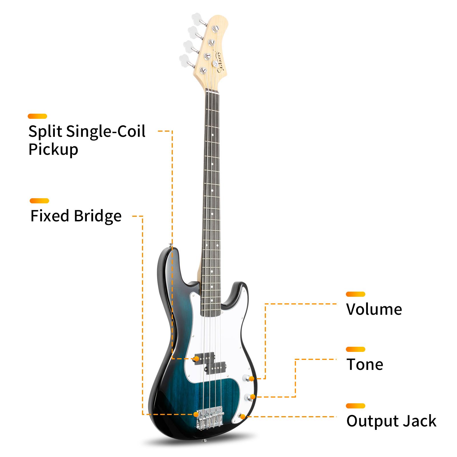 Glarry 4-String Bass Guitar Kit wit 20W Amp, Blue