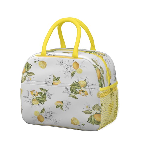 Lunch Bag Lunch Box for Women Reusable Insulated Lunch Bags,Water-Resistant Lemon Pattern Cooler Lunch Tote Bag, Large Capacity for Work Travel Picnic