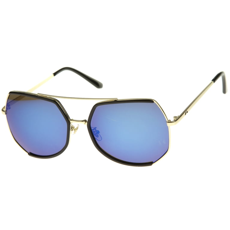 sunglassLA Unisex Womens Fashion Gold Metal Crossbar Mirror  display picture 3
