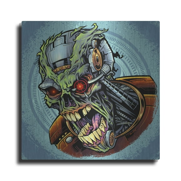 Luxe Metal Art 'Cyborg Zombie' by Flyland Designs, Metal Wall Art, 12"x12"