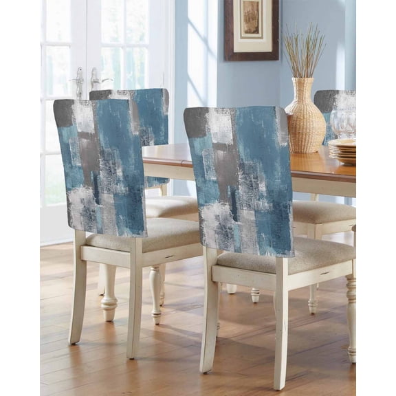 nqOlkjepod Blue Grey Chair Covers Set of 8, Decorative Chair Back Cover, Modern Oil Painting Art Abstract Dining Room Chair Slipcovers Removable Chair Protectors Covers for Party Banquet