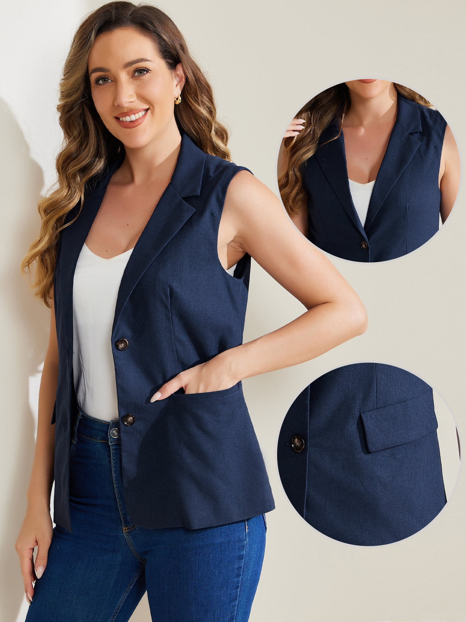 DARING DIVA Sleeveless Blazer for Women's Work Office Suit Vest Jacket M Blue