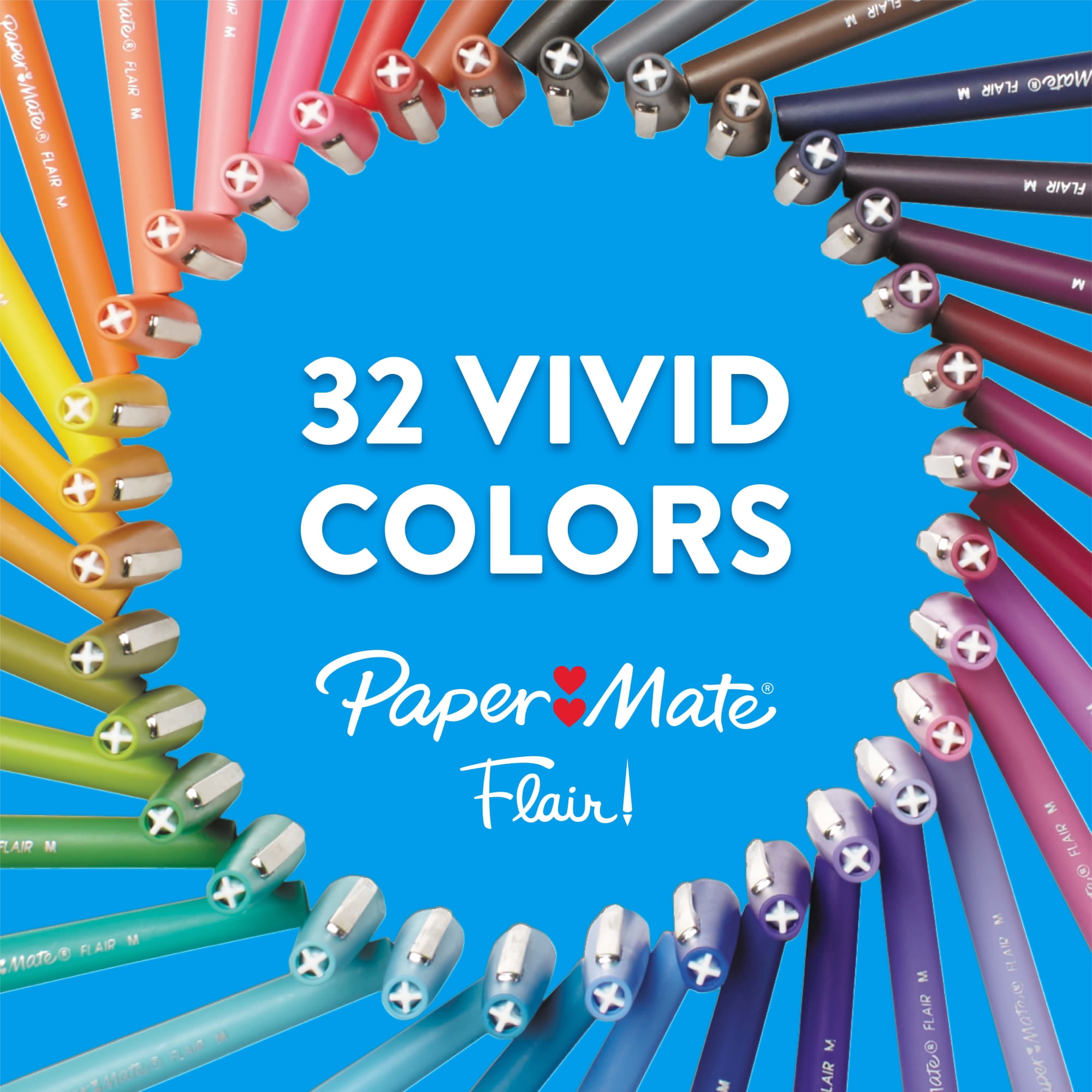 Paper Mate Flair Felt Tip Pens, Medium Point (0.7mm), Assorted Colors, 32 Count
