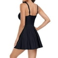 thumbnail image 4 of Sngxgn Ruffle Stripe Ruffle Swimsuit for Women V Neck Ruched Bathing Suits(Black,M), 4 of 5