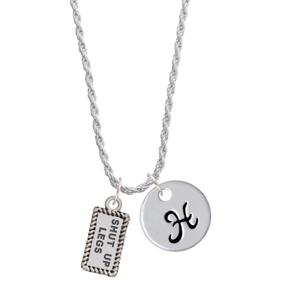 Delight Jewelry Silvertone Shut Up Legs Silvertone Script Initial Disc - H - Charm Necklace, 20"+3"