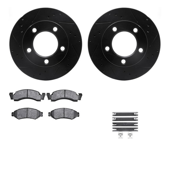 Dynamic Friction Company Front Brake Rotors-Drilled and Slotted-Black with 5000 Advanced Brake Pads includes Hardware 8512-54051