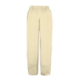 thumbnail image 5 of Women's Casual Pants Striped Linen Pants For Women Summer Casual Wide Leg Pants With Pockets Comfy Cropped Palazzo Pants,Yellow Women's Casual Pants XL, 5 of 5